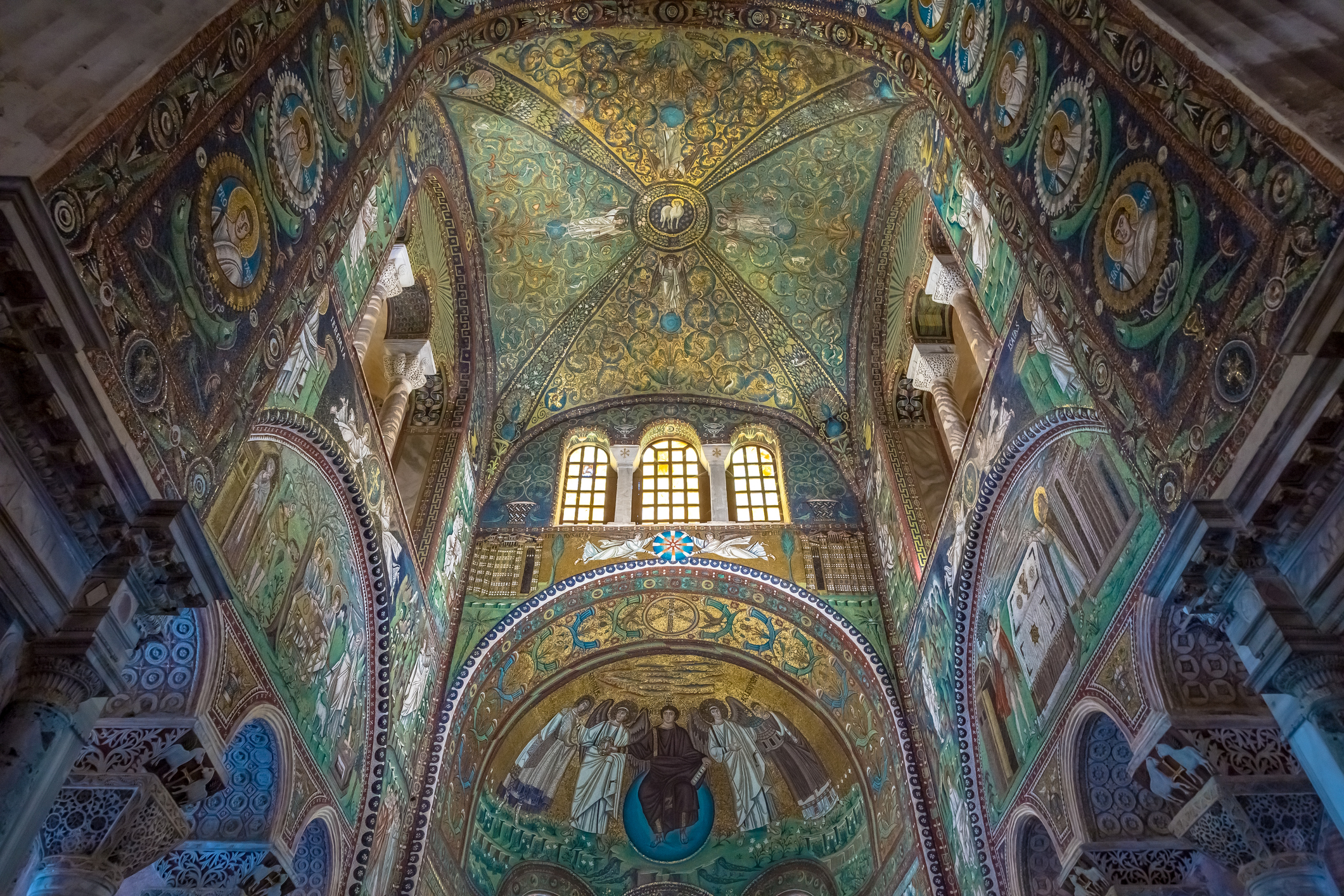 Historic byzantine mosaic in Saint Vitale Basilica, Ravenna, Italy