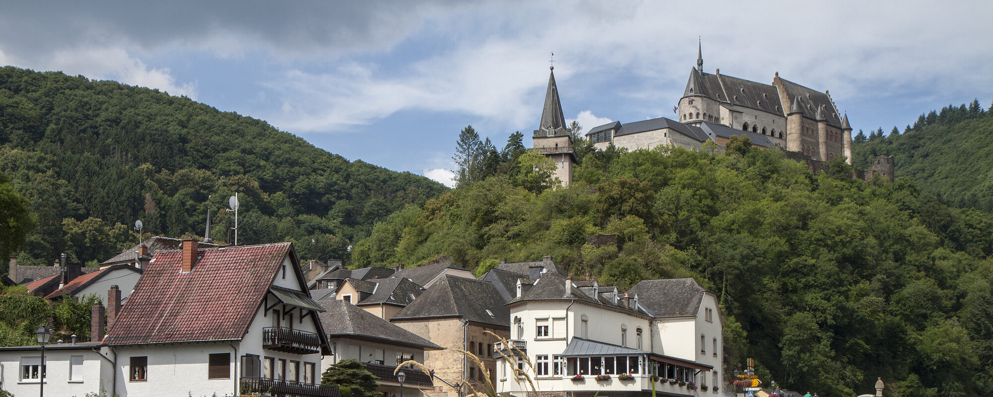 Picturesque Vianden town and medieval castle in Luxembourg, Europe